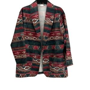 Sunbelt Vintage Southwest Print Women’s Blazer. Sz M Green/red/brown